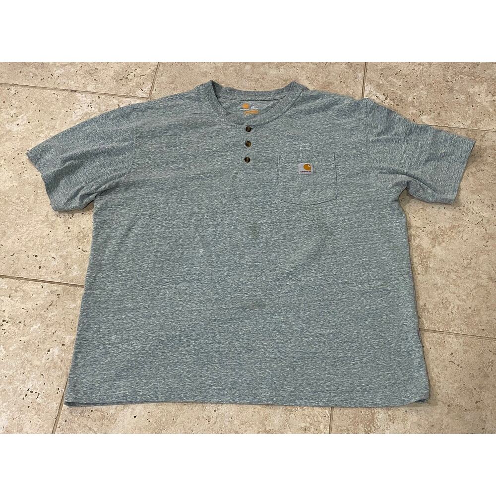 Carhartt Shirt Adult XL Green Henley Short Sleeve Workwear Mens Cotton Original